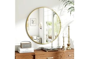 Koonmi Okrągłe lustro ścienne, 70 cm, czarne, ze szczotkowaną ramą metalową, do łazienki, na umywalkę, do salonu, sypialni, wejścia na ścianę