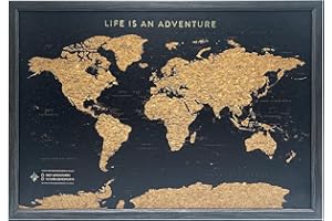 Splosh Gerahmte Reisekarte - Mittelgroße schwarze Holz-Pinnwand mit 100 Pins Weltkarte aus Kork Holz-Weltkarte Pinnwand für Reisen & Abenteuer Markiere deine bisherigen und zukünftigen Reisen