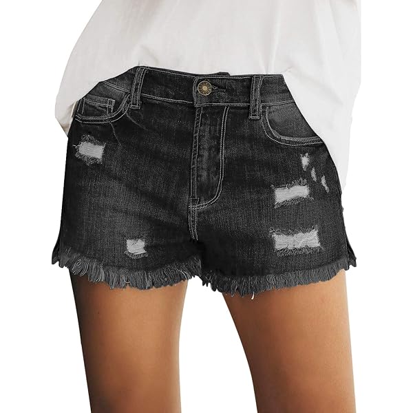 Short En Jean Femme Déchiré Vintage - Denim été, Coupe Moyenne - Parfait Daily, Sortie, Voyage - Taille EU - 12