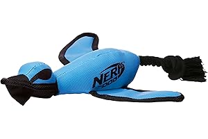 Nerf Dog Zabawka dla psa Trackshot Launcher Duck, kaczka do strzelania z gumowym ściągaczem, z nylonu, niebieska