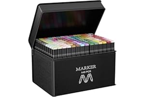 ‎AOMEES AOMEES Filzstifte 140+4 Marker Set, Meißel & Feine Verdoppelt Spitzt Kunst Sketch Twin, 2 Sekunde Schnell Trocknende Alkohol Permanenter Marker Set für Manga/Design/Schule mit Lagerbasis