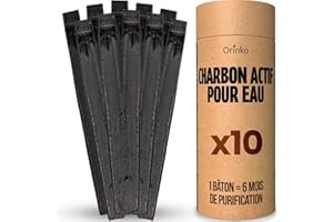 ORINKO® Binchotan Bio Charbon Actif Eau x10 – Filtration Naturelle Puissante Jusqu'à 1L/Bâton – Takesumi de Bambou – Purificateur Écologique pour Carafe, Fontaine, Gourde