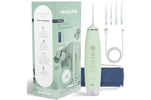 NEOPULSE® My First Jet Dentaire Ultra-Compact - Hydropulseur 2 en 1-4 Canules, 6 Pressions Réglables, 165ml Réservoir Amovible - Élimine Plaque Dentaire, Nettoie les Appareils Orthodontiques - Vert