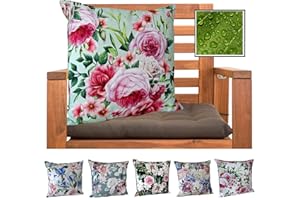 ‎HEIMTEXLAND heimtexland ® Outdoorkissen Dekokissen Schmutz- und Wasserabweisend Landhaus Garten Outdoor Kissen Rosen Pink Grün Typ675