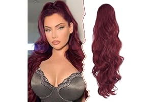 BARSDAR Borgoña Extensiones de Cola de Caballo, 65CM Ondulado Cola de Caballo con Cordón Extensiones de Pelo Clip Sintética Cola de Caballo Postizos para Mujeres Niñas Fiesta Diaria(Borgoña)