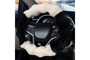 Pahajim Fluffy Steering Wheel Covers Universal Furry Soft Plush Steering Wheel Cover Warm Car Interior Winter Accessories for Women Men (Black White)