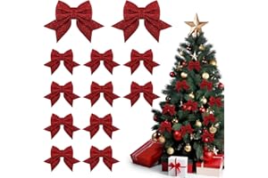 MOOSONO 12 Stück Weihnachtsschleifen, Adventskranz Deko Rot Schleife, Schleifen Weihnachtsbaum Rote Schleifen Weihnachten,Weihnachtsbaumschmuck, Dekorative Schleifen & Bänder,Glitzer Weihnachtsbaumschmuck