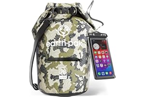 Earth Pak – Wasserdichter Packsack mit Schultergurt und wasserfester Handyhülle – Ideale Rolltop Tasche beim Kajak Fahren, Wandern, Camping, Angeln, Bootfahren und Rafting