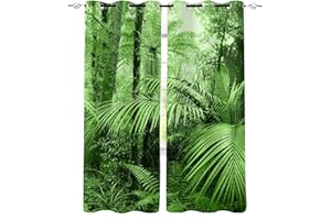 LKCD Vorhänge Für Kinderzimmer Jungen - Grün Dschungel Pflanzen Bäume 2 Stück Kinderzimmervorhänge Mit Ösen, Verdunkelungsvorhang Für Kinderzimmer 200X160CM