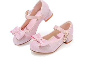 Mokayu Mary Janes Princess Shoes Girls Party Shoes Kids High Heels with Bow Sparkly Flower Girl Shoes for Toddler Little Big Kids Wedding Birthday Prom Dress Up