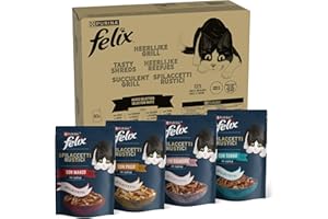 Felix Purina Sfilaccetti Rustici Cibo Umido per Gatti con Manzo, Pollo, Salmone, Tonno, 80 buste da 80g
