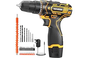 VENUSTEK Cordless Drill Set, 12V Power Drill with 2.0Ah Battery and 2-Speed, 30Nm Torque, 25+1 Clutch Settings, 3/8" Keyless Chuck, Combi Electric Drill for Home DIY, Wood, Metal, Plastic Drilling