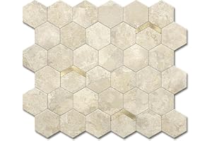 VAOVI Naklejki na płytki mozaikowe, sześciokątne, matowe, na płytki ścienne, do kuchni, samoprzylepna, wygląd kamienia, do łazienki, wodoodporne (5 sztuk, rustykalny beż)