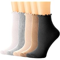 6 Paia Calzini Donna Con Volant Lattuga - Caviglia Traspiranti, Taglia 38-42, Colori Assortiti, Morbidi Elastici, Vintage