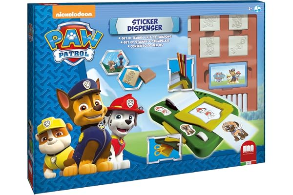 Multiprint Machine Crée Adhésifs Paw Patrol Boy, Made in Italy, 7 Timbres, Livre avec Marqueurs, Tampons Enfants, en Bois et Caoutchouc Naturel, Encre Lavable Non Toxique, Idée Cadeau, Art.08903