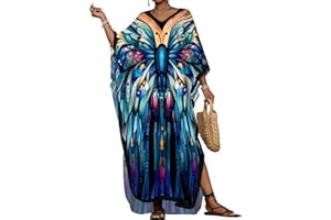 Bsubseach Damskie sukienki plażowe Kaftan w paski z nadrukiem plus size strój kąpielowy okrycie do sukienki typu Caftan Loungewear
