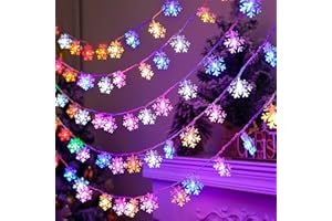 AUAUY łańcuch świetlny z motywem płatka śniegu na Boże Narodzenie, 6 m/19,6 stóp, 40 diod LED, łańcuch świetlny zasilany na baterie, 2 tryby świecenia, wodoodporny, do użytku wewnątrz i na zewnątrz