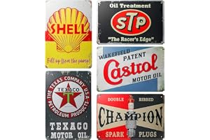 Garage metallskyltar retro, uppsättning av 5 plåtskyltar retro 20 x 30 cm metallaffisch verkstad plåtskylt bensin väggskylt motorolja metallskyltar motorcykel metallskylt, bil verkstad dekoration