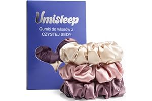 Umisleep 3-częściowy zestaw 100% Mulberry Silk Scrunchies dla kobiet, delikatne gumki do włosów redukujące puszenie się włosów i łamanie włosów, elastyczne gumki do włosów bez odcisków (różowe,