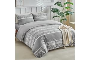 Tokokimo Funda Nórdica Cama 135/150 de 4 Piezas, Funda Nordica 220x240 con 2 Fundas de Almohada 50x75 y Bajera Ajustable 150x200+35, Bohemio Patrón Microfibra, Gris