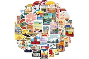 YzmrBdqc Juego de 50 pegatinas vintage para viajes, pegatinas de vinilo retro, resistentes al agua para portátil, maleta, casco, motocicleta, monopatín, coche, bicicleta, ordenador, etc