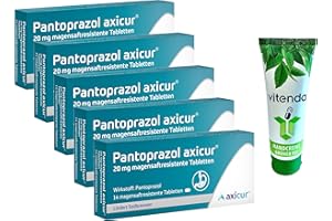 Pantoprazol axicur 20 mg 5x14 magensaftresistente Tabletten inclusive einer Handcreme von vitenda, kann Sodbrennen und saures Aufstoßen bereits nach kurzer Zeit lindern, schnelle Hilfe (5x14 Stück)