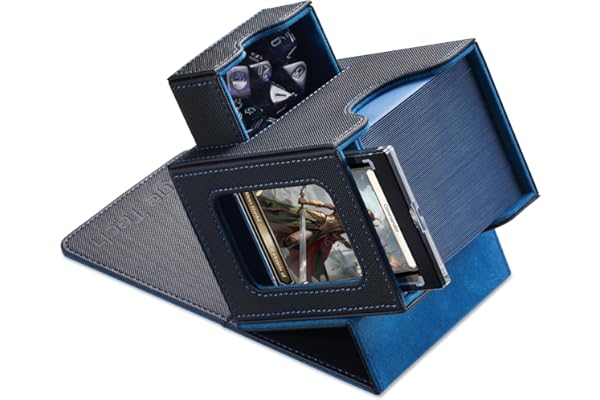 Mage Tech Boîte pour Decks Commander pour MTG - Conception Brevetée, Affichage Commander, Convient pour 100 Cartes Double-Sleeve, Porte-Carte Magnétique de 35pt & Plateau à Dés - Noir/bleu