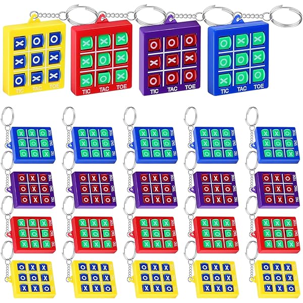 Portachiavi Tris Tic Tac Toe - 18 Pezzi Colorati Con Clip Per Zaino - Gioco Miniaturizzato Per Ragazzi E Ragazze