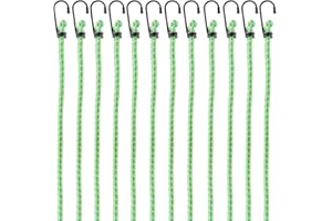 PRETEX Heavy Duty Bungee Cords with Hooks - Set of 12 - Extra Strong Bungees for Camping & Outdoors - Elastic Tie Down Luggage Straps - Universal Cord - 45.7 cm (18") Long, Green