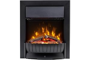 Dimplex Clement Optiflame Inset or Freestanding Electric Fire, Black LED Flame Effect Fireplace With Logs, 9cm Inset (Recess) Depth, Spacer Kit And 2kW Fan Heater and 1000/2000 Watt Settings