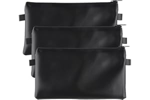 lalago 3 Stück Banktaschen aus Kunstleder 29 x 16,5 cm, Geldbeutel Geldtasche, PU Dokumententasche mit Reißverschluss, Zipper Beutel, Kosmetiktasche für Business, Haushalt, Schule (Schwarz)