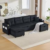 Yihomfy Sof&aacute; Convertible, Sof&aacute; Cama Modular en U con Cama N&iacute;gida y chaise longue de Almacenamiento, Sof&aacute; esquinero Convertibl