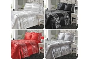 Voice7 Satin Silk Sequin Shimmer BED RUNNER ONLY ~ Crystal Bed Runner (BLACK)