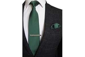JEMYGINS Cravate Homme Sergé en Soie et Pinces à cravate & Carre de poche Set