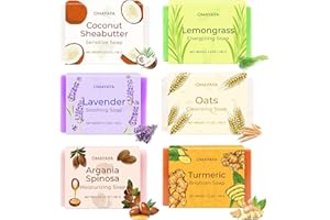 WEBPLATZ Set de jabones en pastilla, 6 x 100 g. Set de jabones naturales. Regalos para mujeres. Jabón de ducha. Jabón artesanal. Regalo para Navidad, Día de la Madre y cumpleaños