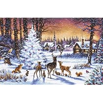 LetiStitch Kreuzstich-Set „Weihnachtsholz“ – Fertig Größe 46x30 Cm, Inkl. Stoff, Garn, Nadel & Anleitung