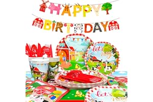 FRUITFUL PARTY Bauernhof Party Geschirr,130pcs Bauernhoftiere Party Geschirr-Bauernhof Geburtstag Deko Banner,Bauernhof Pappteller Becher Servietten Tischdecke etc Kindergeburtstag Bauernhof Deko für Jungs Mädels
