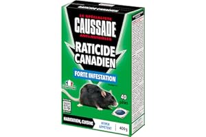 Caussade Raticide Canadien - Anti Rats & Souris - Efficacité Radicale - Lieux Sec & humides – 40 Appâts pâtes - Prêt à l'emploi - Une Ingestion Suffit - Fabriqué en France – 400g CARPT400