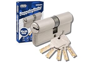 GERCAR Pro Profilzylinder 30/35 Massiver Schließzylinder Doppelzylinder Zylinderschloss Türschloss - aus Messing Vernickelt - inkl. 5 Schlüssel - Wendeschlüssel - Länge: 65 mm, A:30 B:35-1x