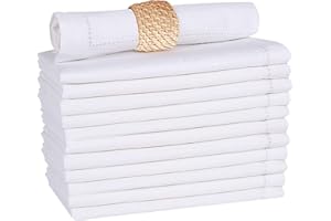 LINEN CLUBS 100% Cotton Slub Cloth Dinner Napkin, Hemstitched, White,Set of 12, Size 16 x 16 Inch