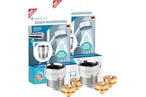 puregreen 2x Dusch-Wassersparer | Leichte Installation, passend auf nahezu alle Duscharmaturen & Duschköpfe | Bis zu 50% Wasser sparen ohne Komfortverlust [chromfarben]
