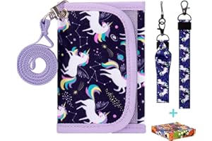 Choco Mocha Brustbeutel für Kinder, Geldbeutel für Mädchen mit Münzfach - Kinder Portemonnaie, Sichtfach, 3 Ersatz-Lanyard & 1 Geschenkbox(Einhorn-Lila)