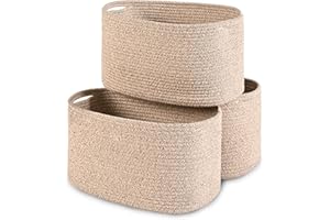 HOMHOLDON Cestini in Corda di Cotone 3 Pezzi Cestini Portaoggetti Intrecciati,Cestini da Scaffale,Cestini per Asciugamani per Bagno,Cestini per Giocattoli Cestino per Asilo Nido(Nero Marrone)