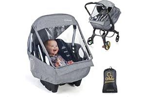 Orzbow Universal Rain Cover for Baby Seat (e.g. Maxi-Cosi/Cybex/Römer), Coverable Carry Opening and Air Holes, Contact Window, with Bag, Necessary Protection for Babies or Pets (Light Grey)