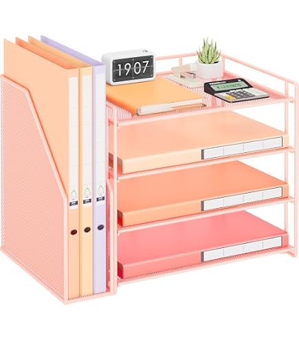Organiseur Bureau Maille Métal - 5 Niveaux Avec Porte-Dossiers, Tiroirs Et Porte-Stylos - Multifonction