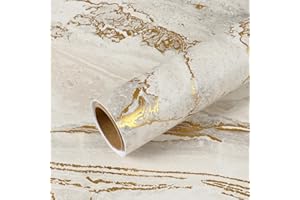 VEELIKE Papier Adhesif Marbre Beige Mat 40 cm x 900 cm Papier Peint Marbre Doré Epais Papiers Autocollant Beige Crème Vinyle Adhesif Cuisine Salon Papiers Peints Salle de Bain Imperméable