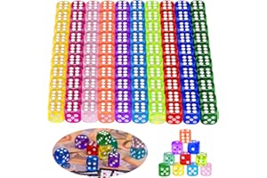 Glaxcidy Set di Dadi da 100 Pezzi, 10 Colore Traslucido Dadi di Gioco, 6 Facce 14mm Dadi da Gioco, Dadi da Angolo Rotondi per Farkle, Yahtzee, Bunco or Insegnare i Matematici, Giochi e Feste