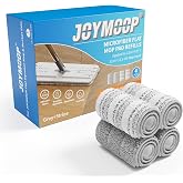 JOYMOOP Microfiber Mop Mats, Replaceable Washable Mop Pads for Flat Mop or Bucket Set, 4 Pack 13 Inch Refills - Grey and Stri