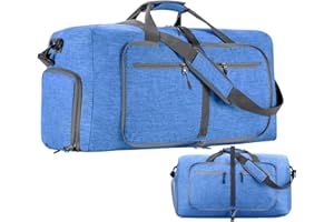 EHUIHUAN Sac de Voyage 60L Pliable de Grand Capacité, Sac Voyage Élégant pour Homme et Femme avec des Chaussures Compartiment, Sac de Sport Bagage Valise pour Vacances, Gym (Bleu)