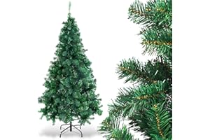 GOPLUS Sapin de Noël Artificiel 150cm, Arbre de Nöel avec 350 Branches, Base en Fer, Feuilles en PVC, Décoration de Noël, Idéal pour Suspendre Guirlande de Lumières et Etoile, 4 Tailles, Vert